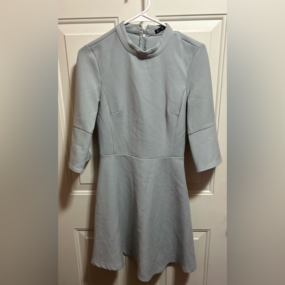 Zara Gray Dress 3/4 Bell Sleeve Mock Neck
